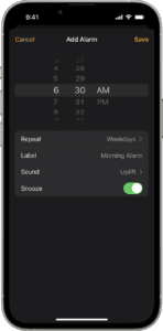 Set alarm on iPhone