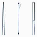 iPhone Air is held up by a hand between the letters “A” and “R,” forming the word “AIR.”