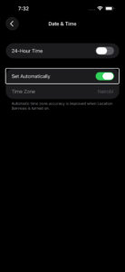 Date and time settings on iPhone