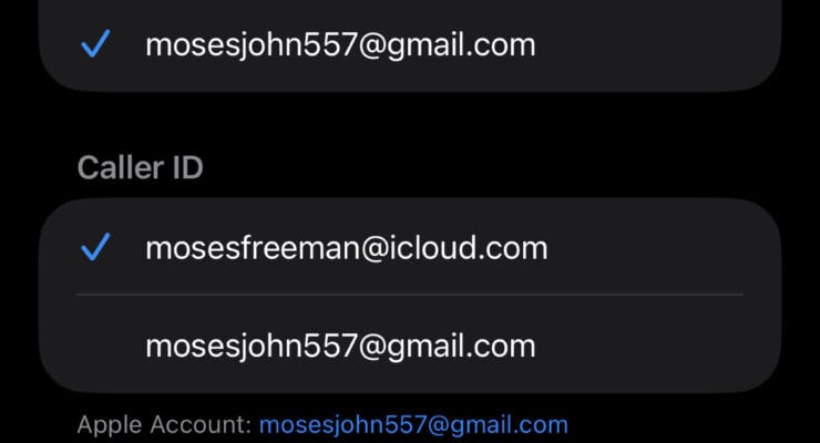 Screenshot showing FaceTime settings on iPhone
