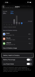 Battery settings on iPhone