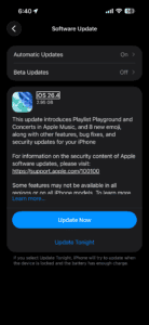 Software update screen on iPhone