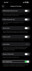 Screenshot showing auto brightness settings on iPhone