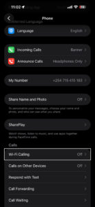 Wi-Fi calling setting on iPhone